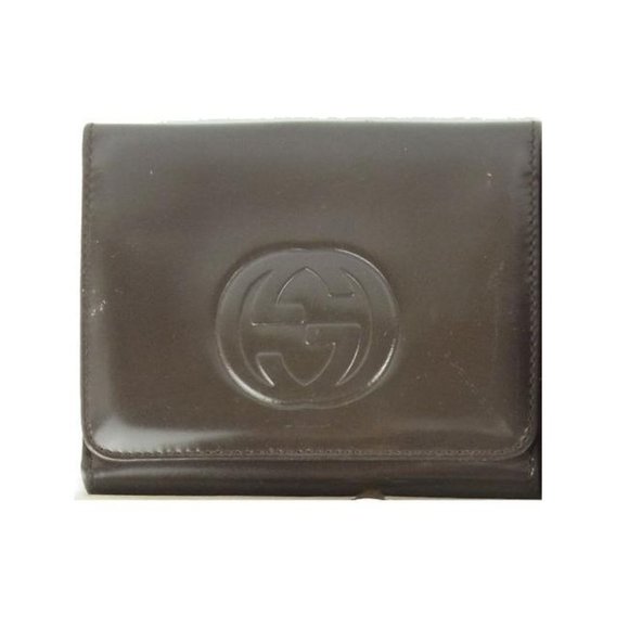 Vintage Gucci Brown Patent Leather Large GG Logo Wallet - Picture 1 of 6
